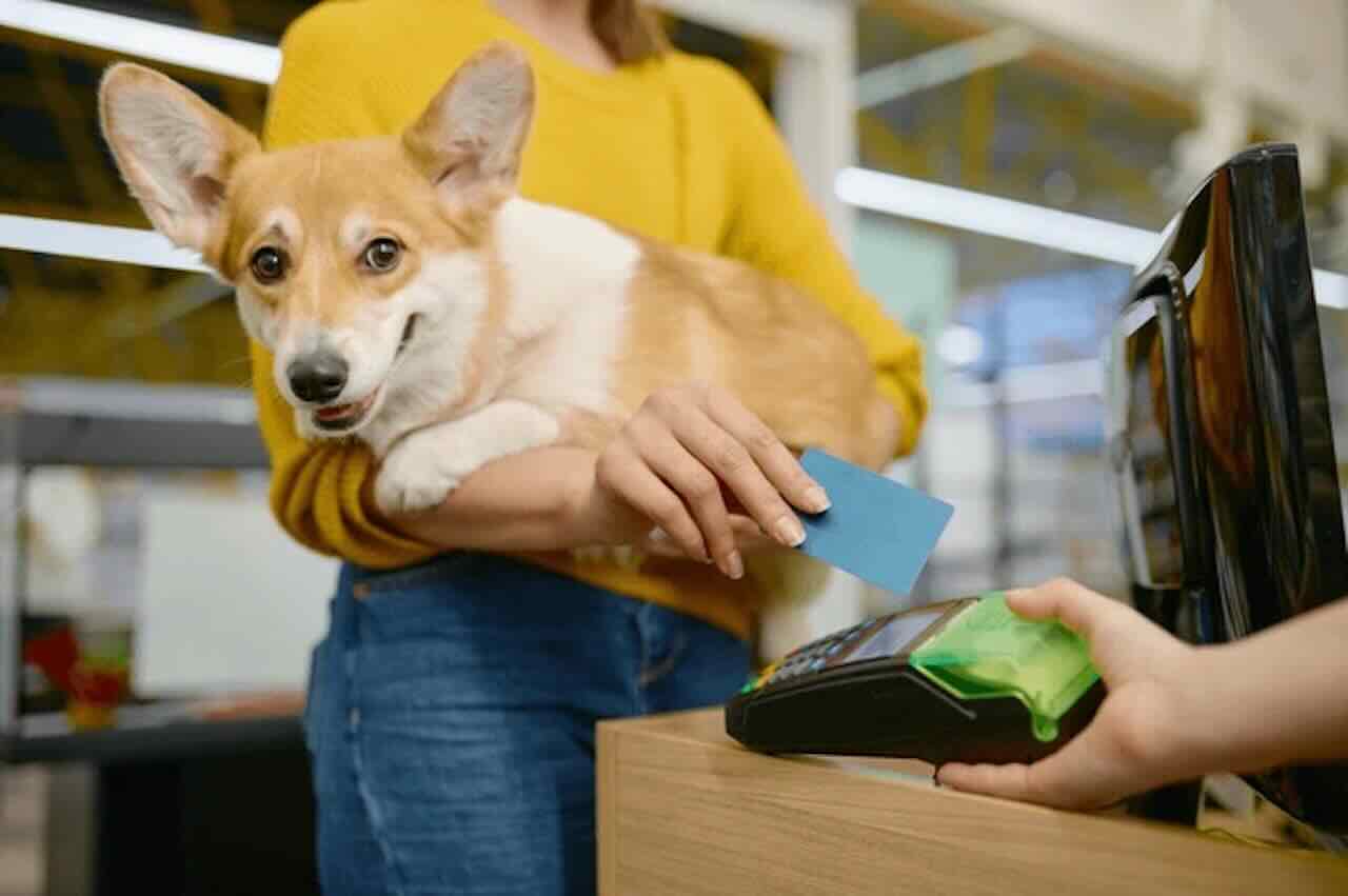 woman paying using a pet groomers pos system